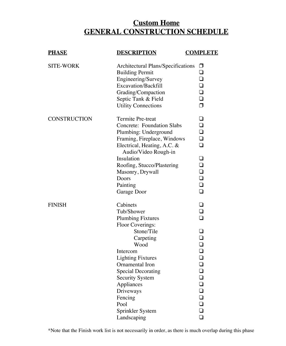 construction schedule